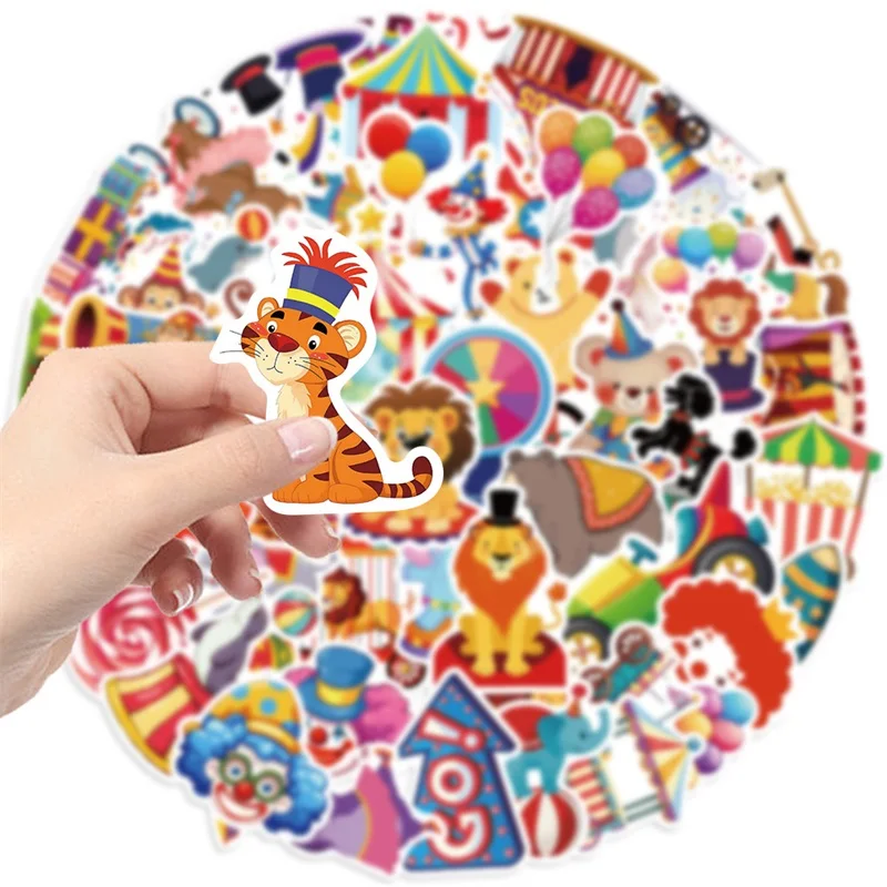 10/30/50PCS Cartoon Circus PVC Sticky Sticker Aesthetic Children's Stationery Decoration Scrapbooking School Supplies for Kids