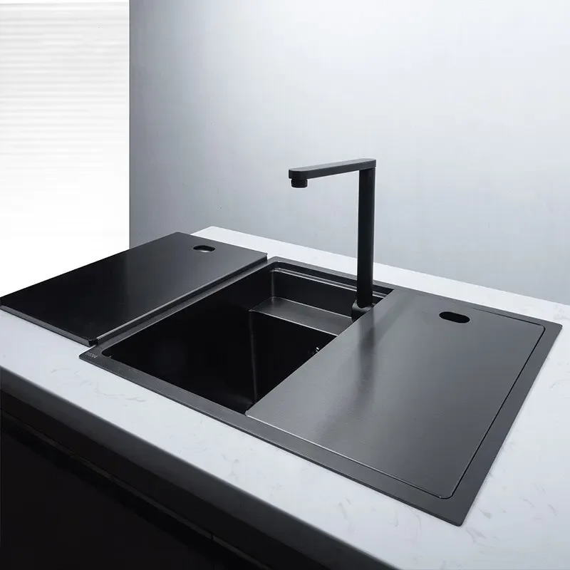 High-quality Handmade 360 Degrees Faucet with Intelligent Flip Cover Hidden Sink Single Bowl