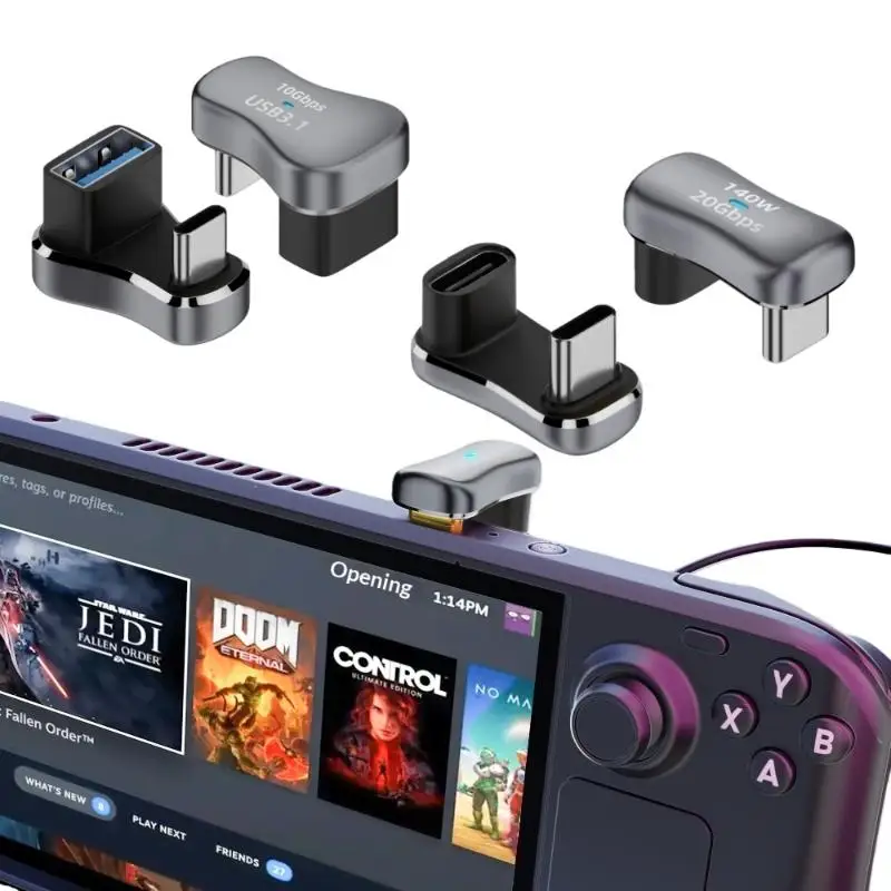 

Новый адаптер USB-C (1 шт.) с углом 180 градусов, Type-C (штекер) на Type-C (гнездо), 20 Гбит/с, быстрая зарядка PD 140 Вт, для аксессуаров Steam Deck