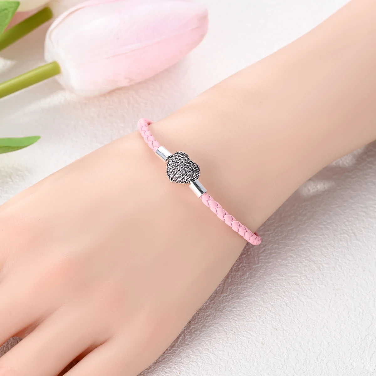 925 فضة أساور ساحرة للمرأة القلب شل الجلود حبل ضفيرة سوار صالح الخرز صنع موضة مجوهرات هدية