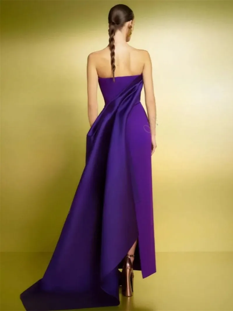 Customized Elegant Purple Evening Party Dress Sexy Strapless Long Train Formal Occasion Dresses Women Simple Tube Top Vestidos D