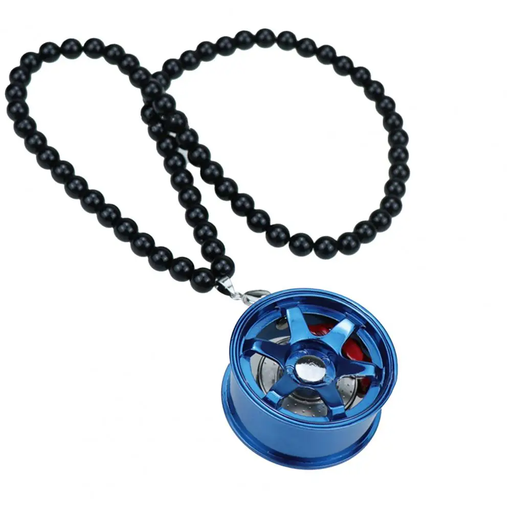 Auto Accessory Hanging Ornament Unique Design Glossy Black Beads Silver Tag Alloy Racing Wheel Car Pendant A Stylish for Auto