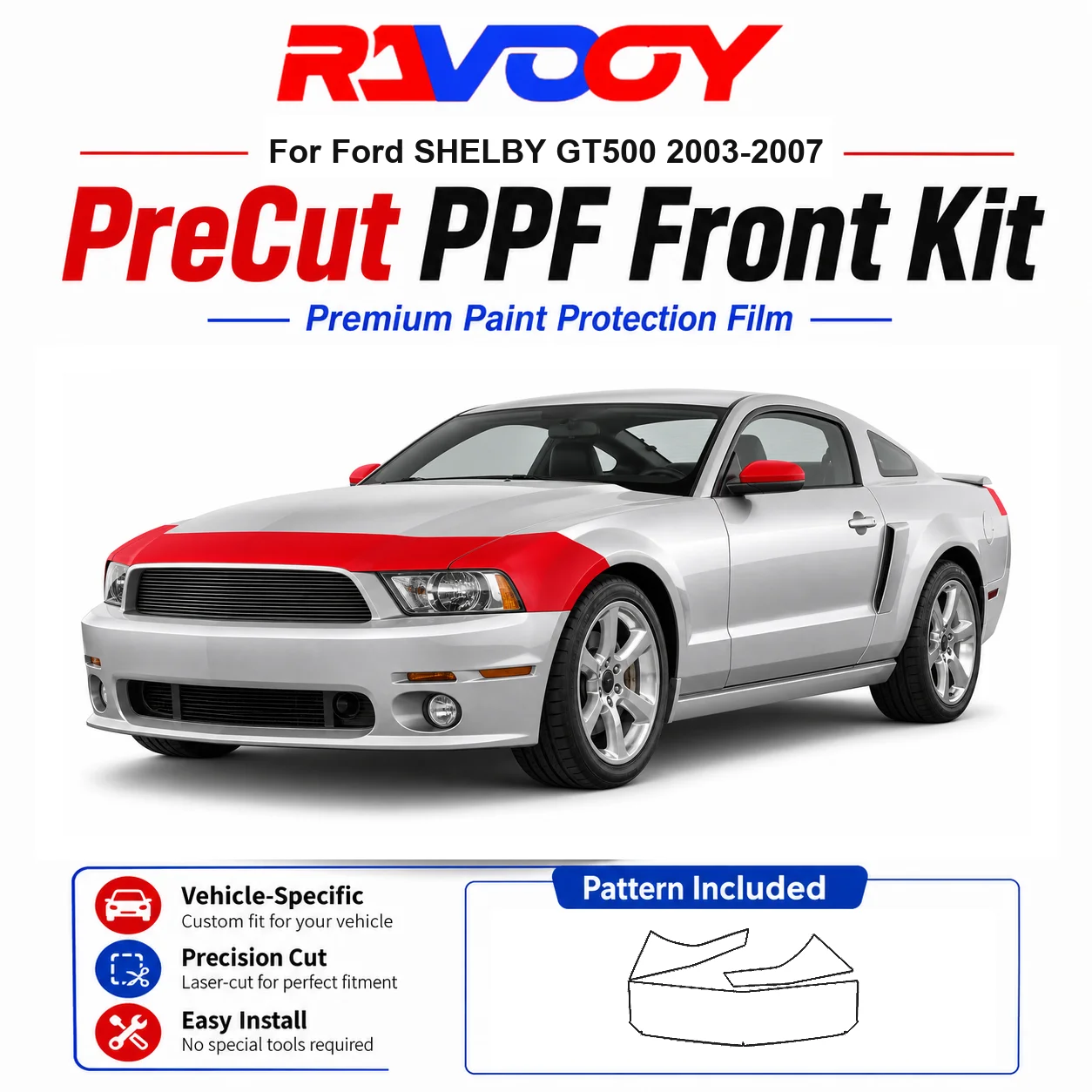 

8.5mil TPU Precut PPF Kit For Ford SHELBY GT500 2003-2007 - Hood, Fenders & Mirror Set - Self-Healing Clear Bra Film