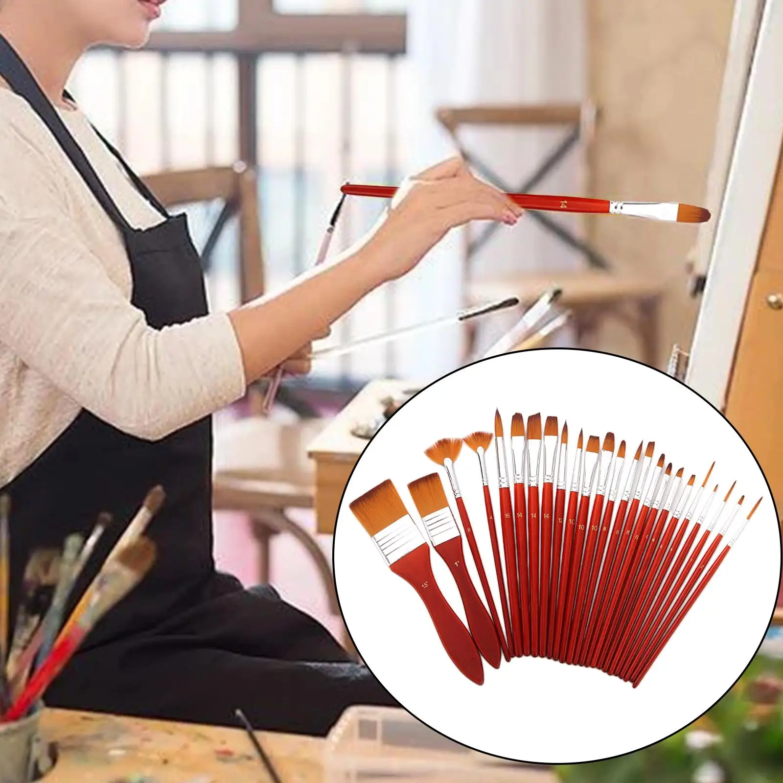 24Pcs Professional Paint Brushes Set Acrylic Painting Kit Pen Nylon Hair Cloth Bag Drawing Watercolour 24