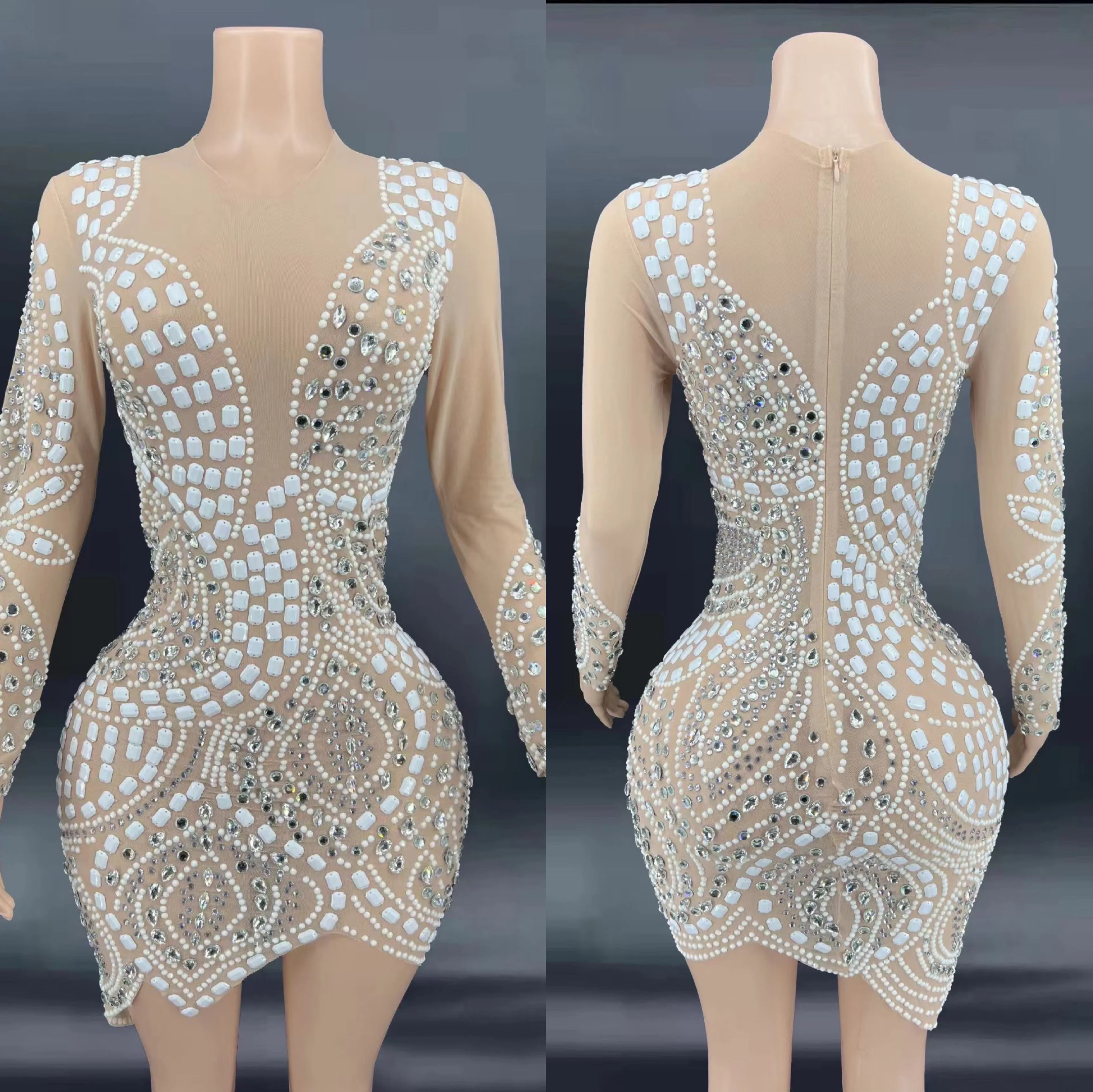 

Women Shining Rhinestones Crystal Nightclub Party Sexy Dress Singer Stage Costumes Birthday Wears