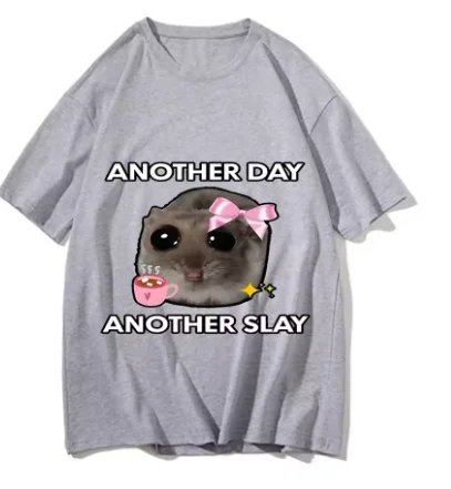 حزين الهامستر يوم آخر القتل مضحك تي شيرت عادية Kawaii التي شيرت المرأة الرجال نمط قميص مطبوع للجنسين موضة قصيرة الأكمام