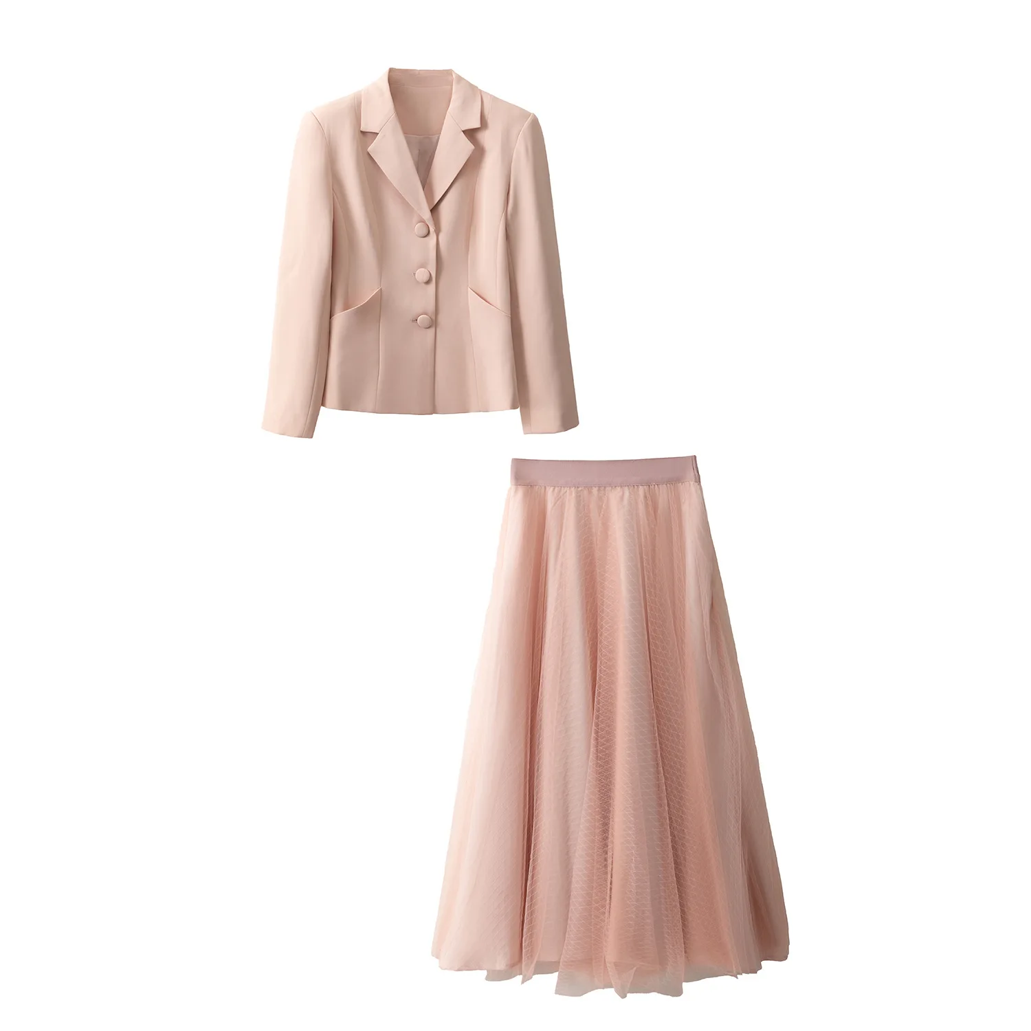 كيت ميدلتون 2025 خريف جديد المرأة دعوى طوق كم طويل ملابس خارجية شبكة ميدي تنورة مجموعة أنيقة تخفيف نمط لون نقي