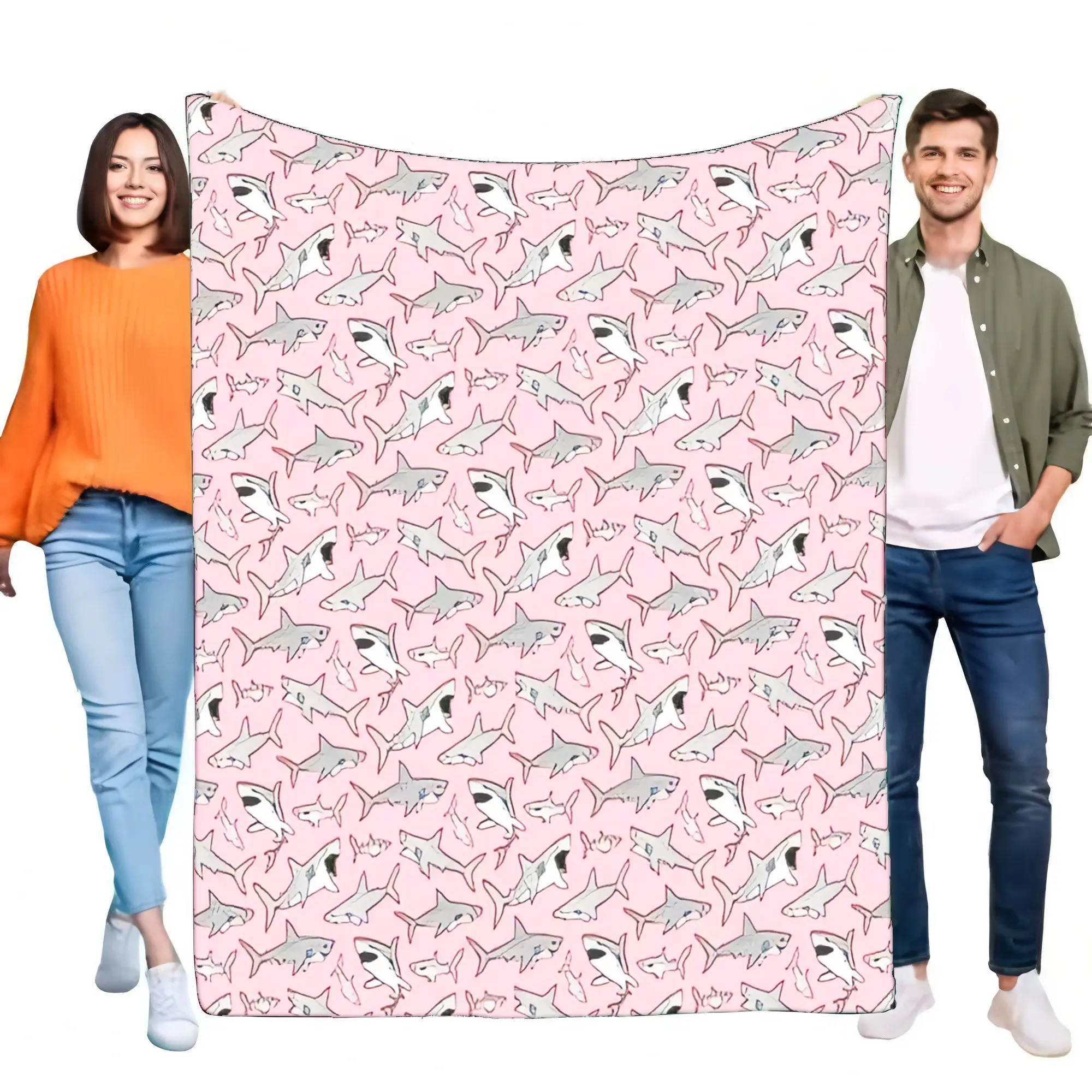 Shark Pattern Plush Blanket Soft Cozy Bed Sofa Throw Warm Lightweight Gift for Kids and Adults, Perfect for Home Decor and Birth