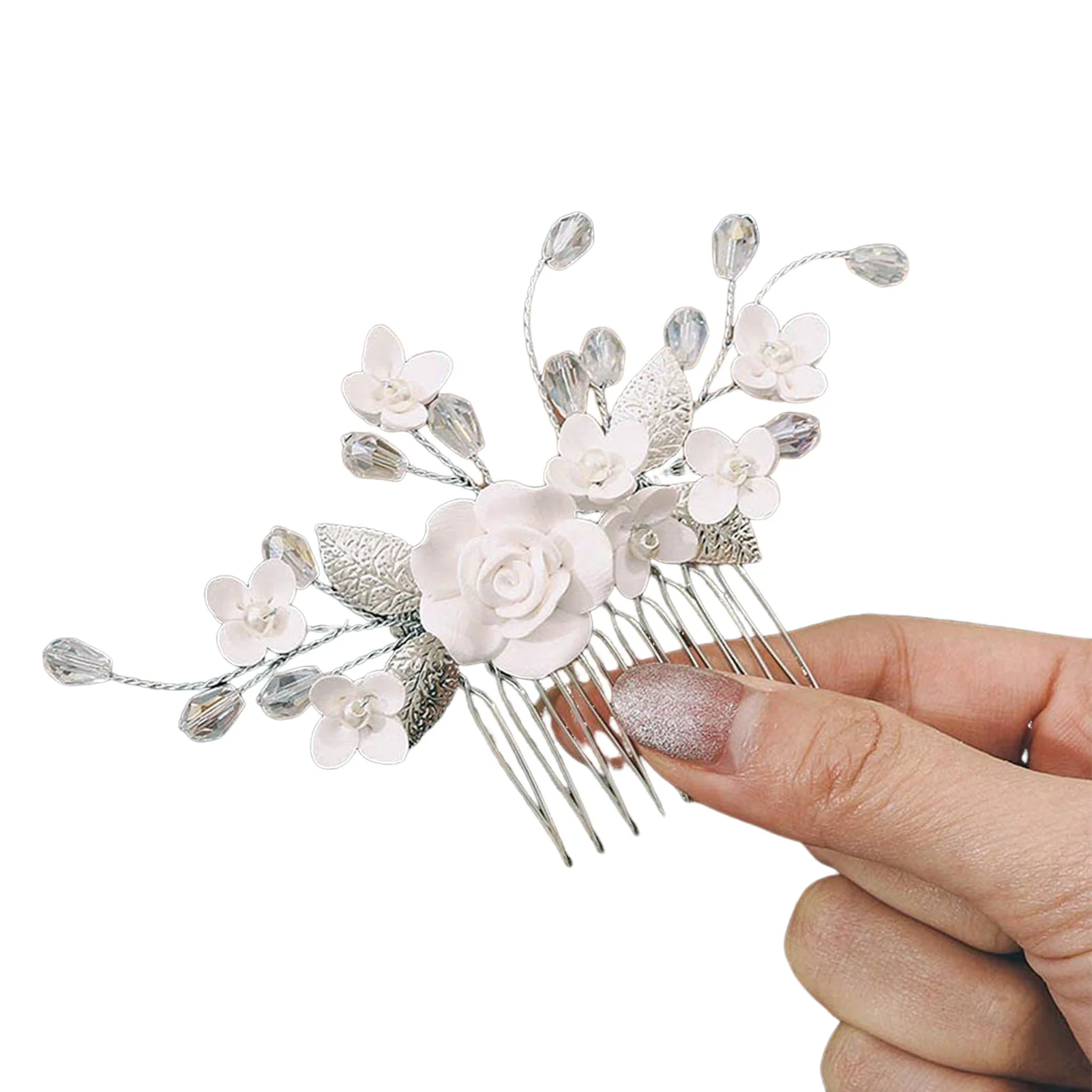 Hair Jewelry Headdress Hair Comb White Flower Alloy Handmade Stable Headwear for Birthday Stage Party Show Dress up