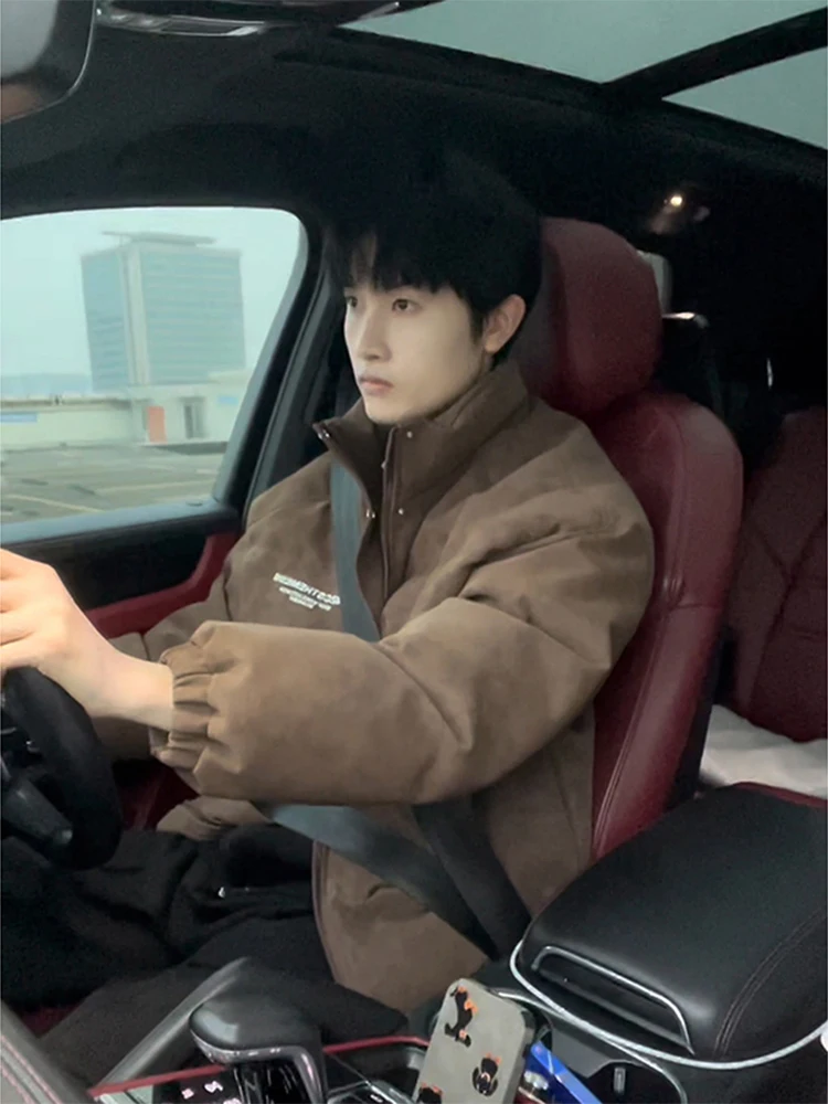 

Men's Thiened PU Leather down Cotton Jaet Winter High-End Sensation Bread Sle Stand Collar Windproof Warm Outerwear