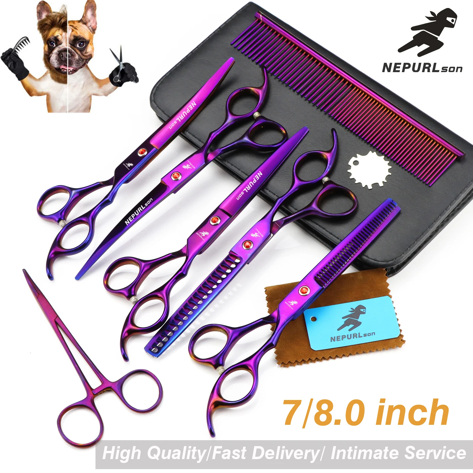 7.0inch  Pet grooming scissors set straight cut teeth cut fish bone scissors prt grooming