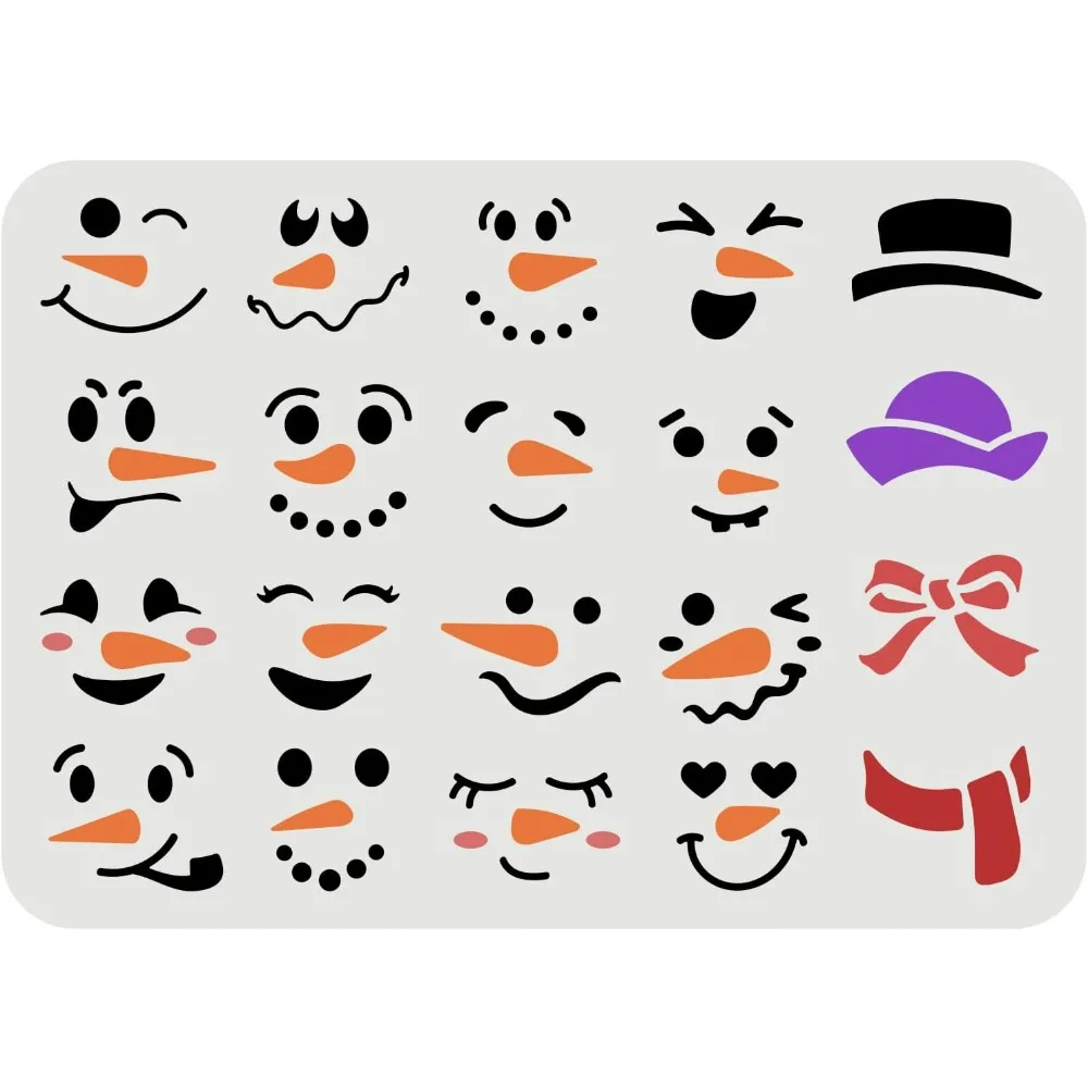 Snowman Face Stencil 11.7x8.3 inch Snowman Stencil Plastic Snowman Smile Face Hat Bow Scarf Pattern Stencils DIY Home Christmas