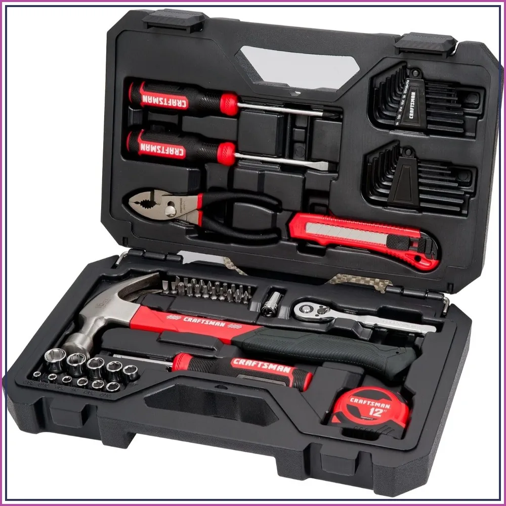 57 Piece Mechanics Tool Set with Sockets Ratchet Screwdrivers Hammer Pliers Hex Keys Specialty Bits