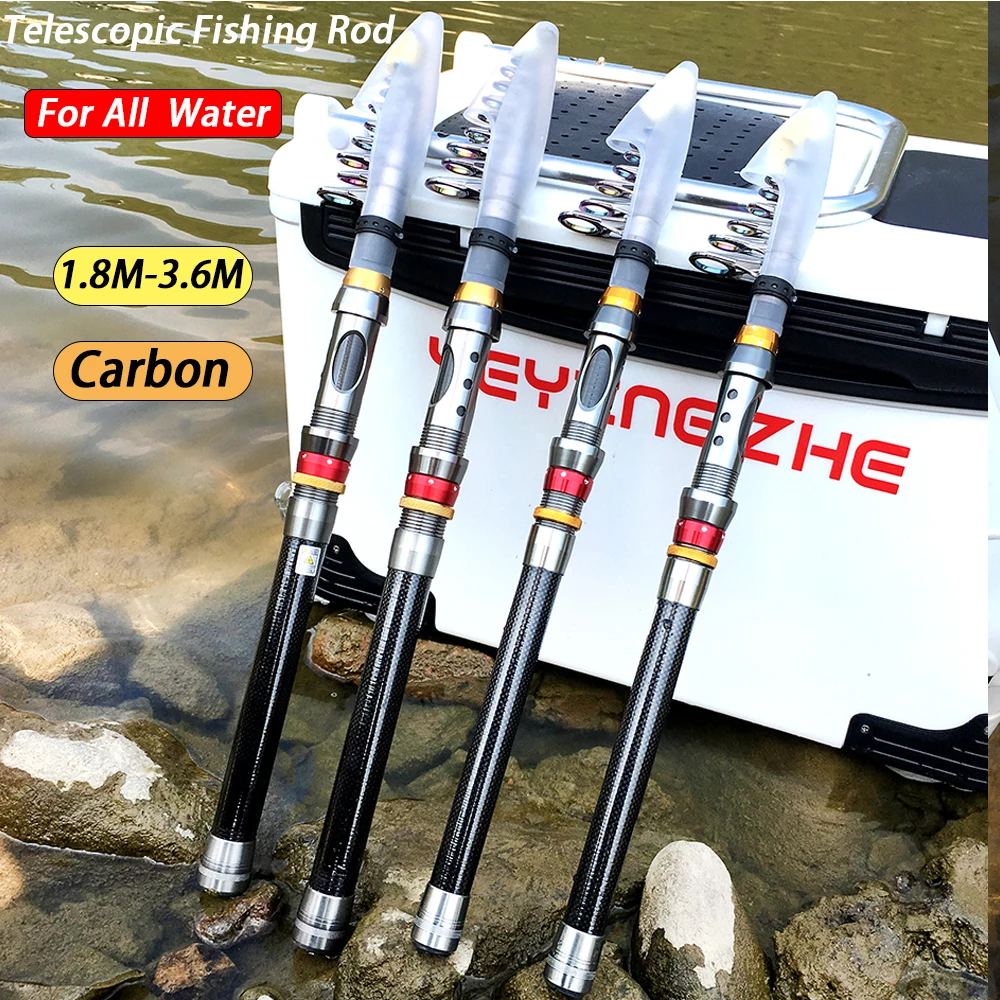 GHOTDA Short Sea Fishing Rods Fiber Telescopic Fishing Rod Carbon 1.8-3.6M Spinning Telescopic Fishing Tackle Spinning Rod