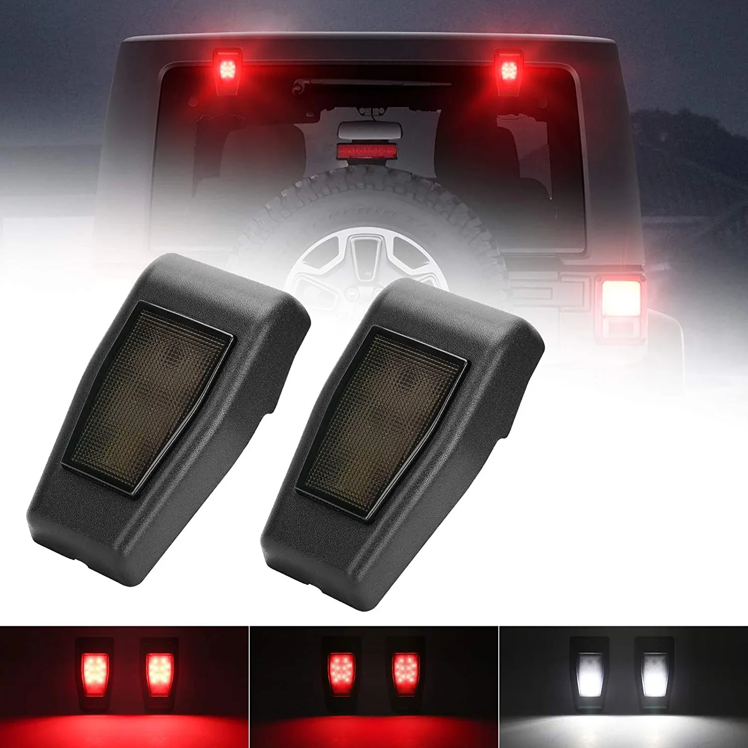 Car Rear Window Glass Hinge LED Cover with LED Brake Light Running Light Reverse for Jeep Wrangler JK 2007-2017 Rear Signal Lamp