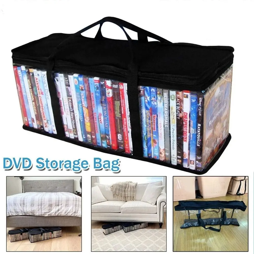 Collapsible Pouch Dust Proof Book Storage Bag Clear Large CD Holder Case 60cm Waterproof DVD Carry Bag Collection