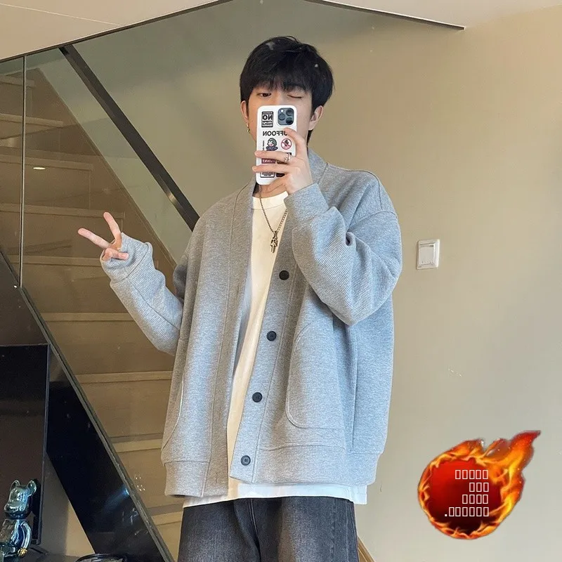 

Мужской открытый кардиган на подкладке Fce Long Sve, свободный крой, Sli, повседневная универсальная осенняя верхняя одежда американского бренда