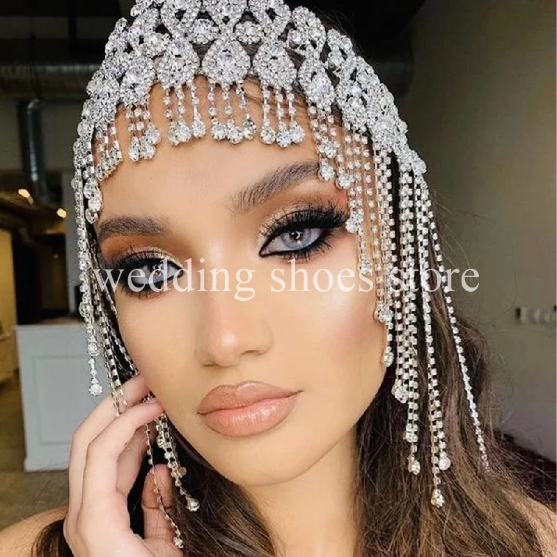 Fashion Rhinestone Fringe Hair Women's Sexy Fringe Wedding Headwear Hip Hop Fringe Headdress Designer Party Banquet Hair Chain