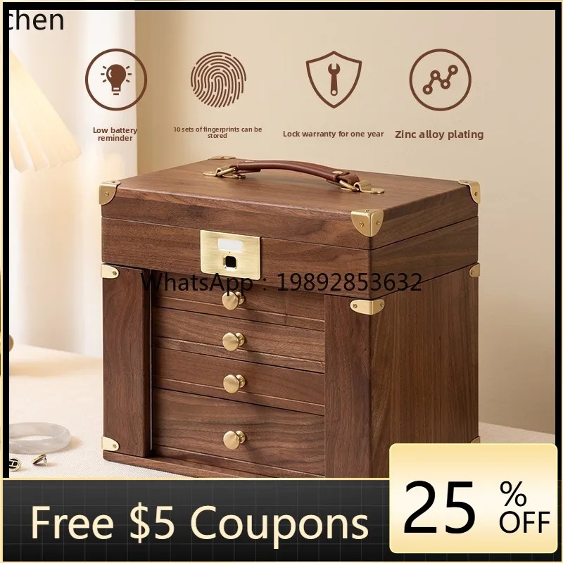 ii  black walnut jewelry box fingerprint lock jewelry storage solid wood jewelry box