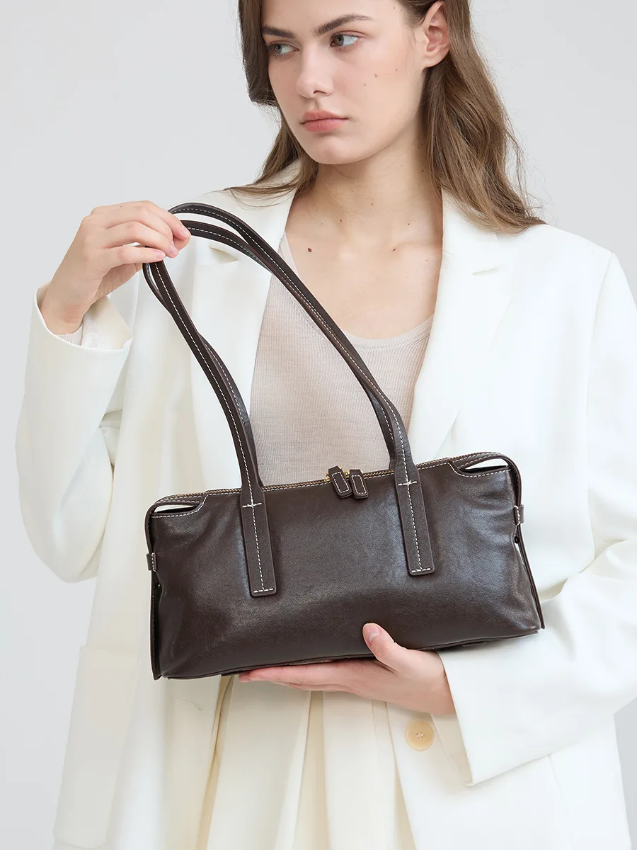 Korean Version Genuine Leather Underarm Bag Fashion Simple Shoulder Top-grain Cowhide Tote Bag Retro Genuine Leather Women Bag