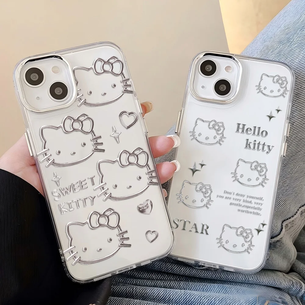 Silver Line Hellos Kittys Phone Case For iPhone 17 16e 16 15 14 13 12 11 mini Pro Max X XR XSMAX 8 7 Air Plus Transparent Cover