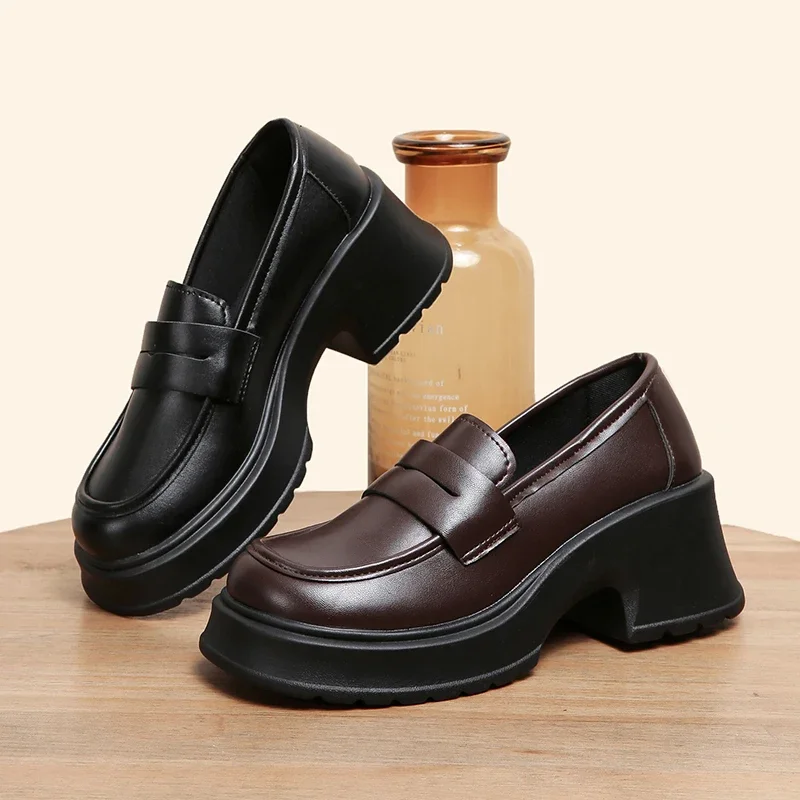 Lucyever-Mocassins à plateforme en cuir PU pour femmes, estilo británico, chaussures Oxfords à talons ópticos, chaussures à