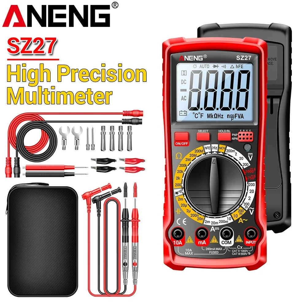 

Digital High Precision Multimeter ANENG SZ27 1999 Count AC/DC Voltage Current Ohm Hz Diode NCV Capacitance Resistance Multimetro