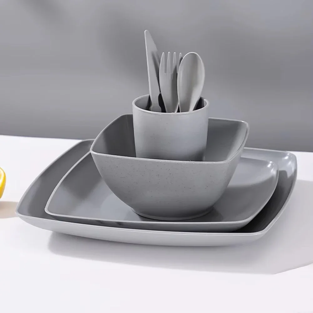 7Pcs Wheat Straw Ramen Bowl Tableware Dishes Full Tableware Of Plates Bowl Dinner Dishes Set Camping Tableware Dishes Set