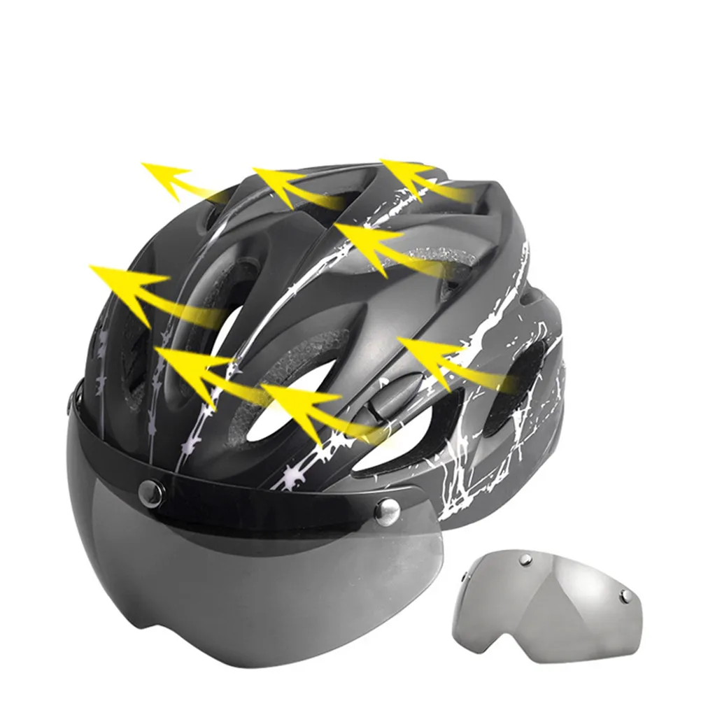 

Bike Breathable Lightweight Windproof 18 Vents Mountain Road Cycling Safety Riding Caps Removable Lens Cycle Glasses