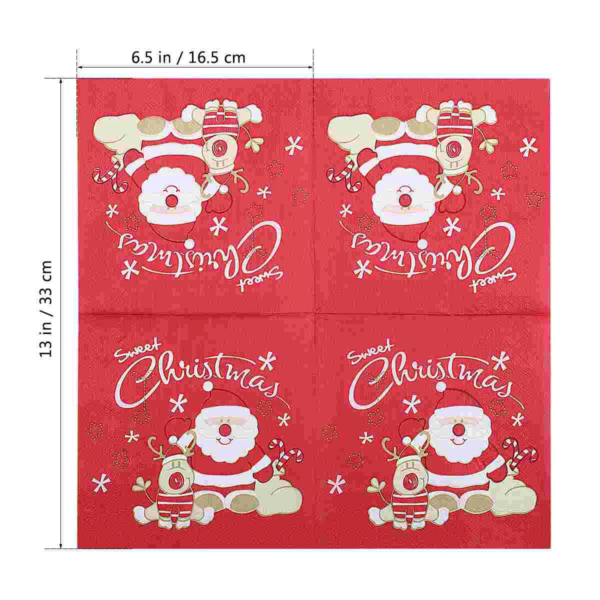 BESTONZON 20PCS Printed Christmas Napkins Santa Claus Pattern Wood Pulp Tissue Dinner Napkins Xmas Party Favors Supplies