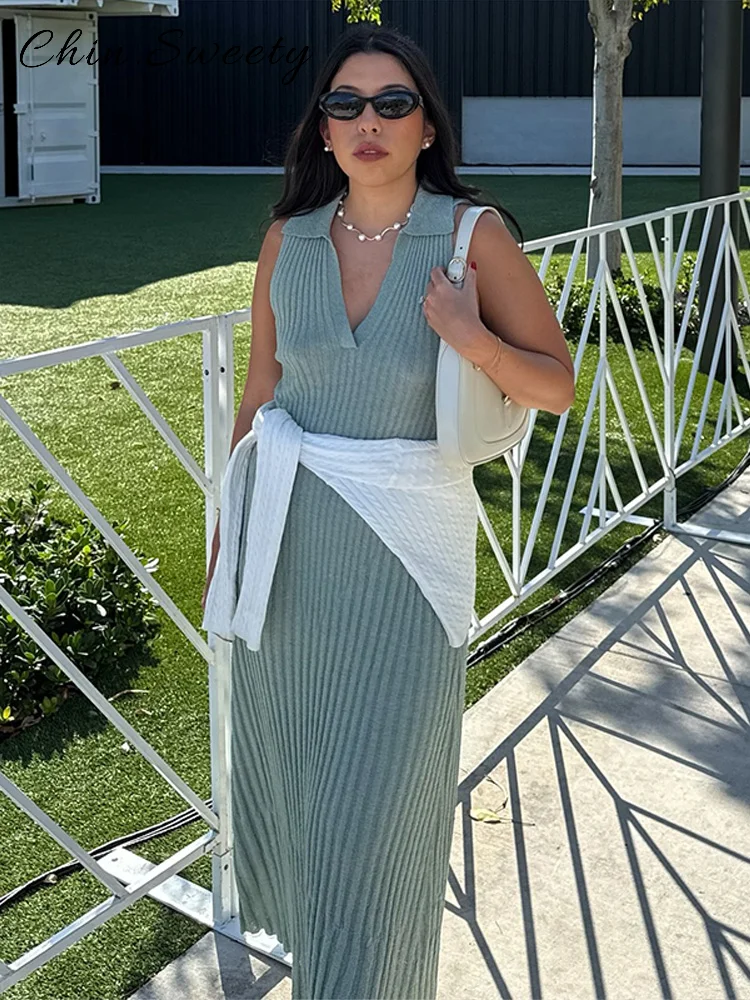 أنيقة محبوك ألف خط فستان طويل المرأة الصلبة التلبيب أكمام الورك حزمة فساتين ضئيلة 2025 الصيف سيدة شيك شارع العليا الجلباب #3