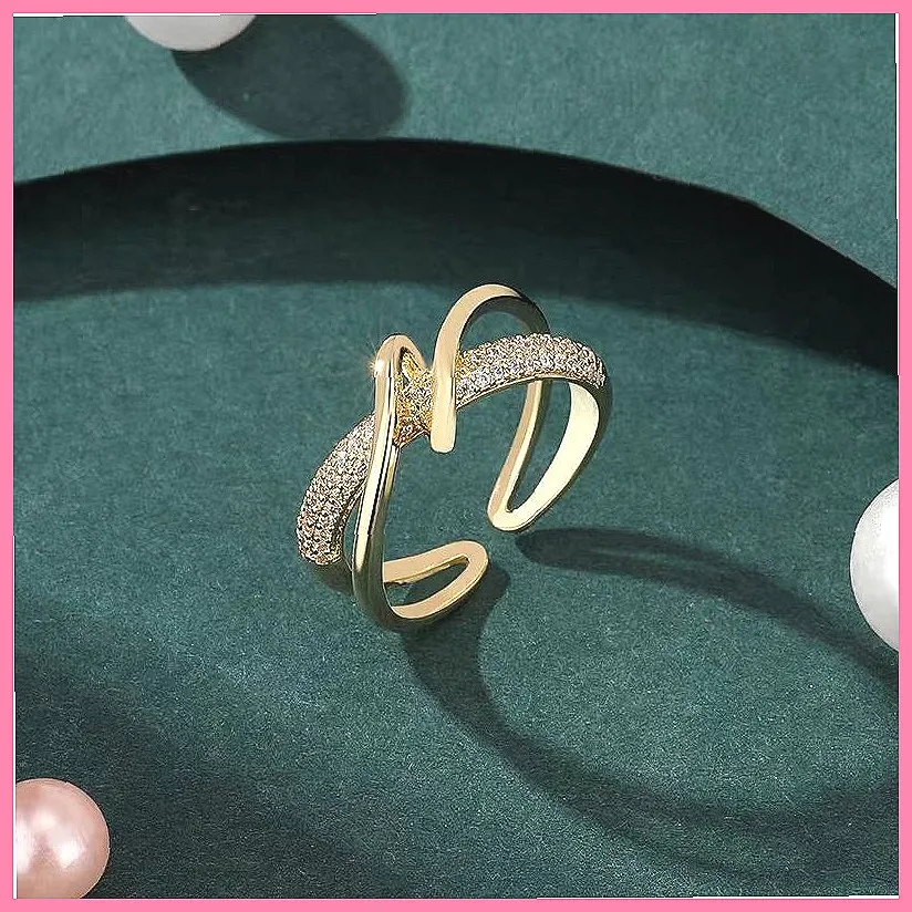 2026 New Japan Korea Simple Zircon Ring for Women, Light Luxury Opening Ring, Fashion Personality Cold Wind Design