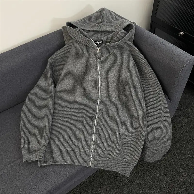 

Мужской вязаный кардиган с капюшоном в американском ретро-стиле, повседневный, свободного кроя, с длинными рукавами, для пар