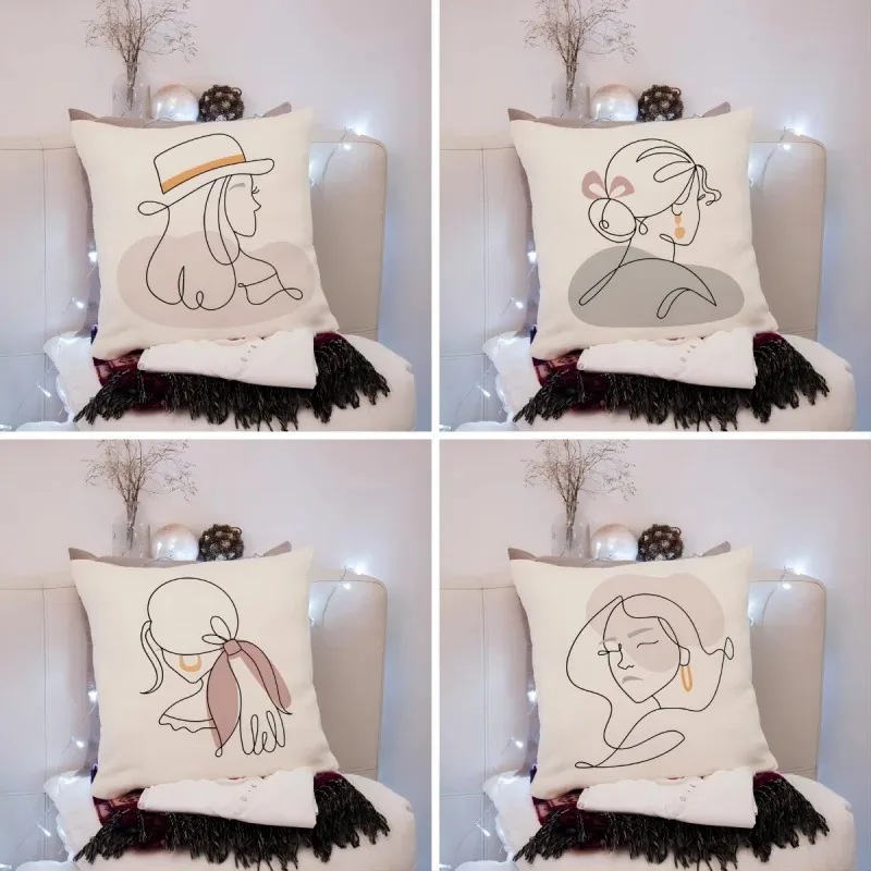 

Character Line Pattern Pillowcase Dormitory Decoration Office Living Room Home Pillowcase