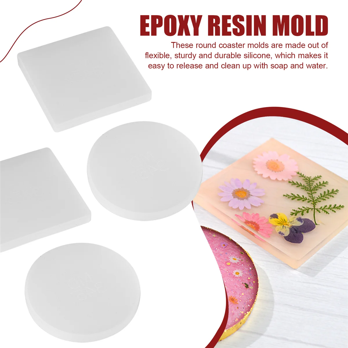 De nieuwe 4-pack ronde en vierkante vorm Coaster Base siliconen mal hars mallen Epoxy UV DIY hars ambachtelijke huisdecoratie gereedschappen
