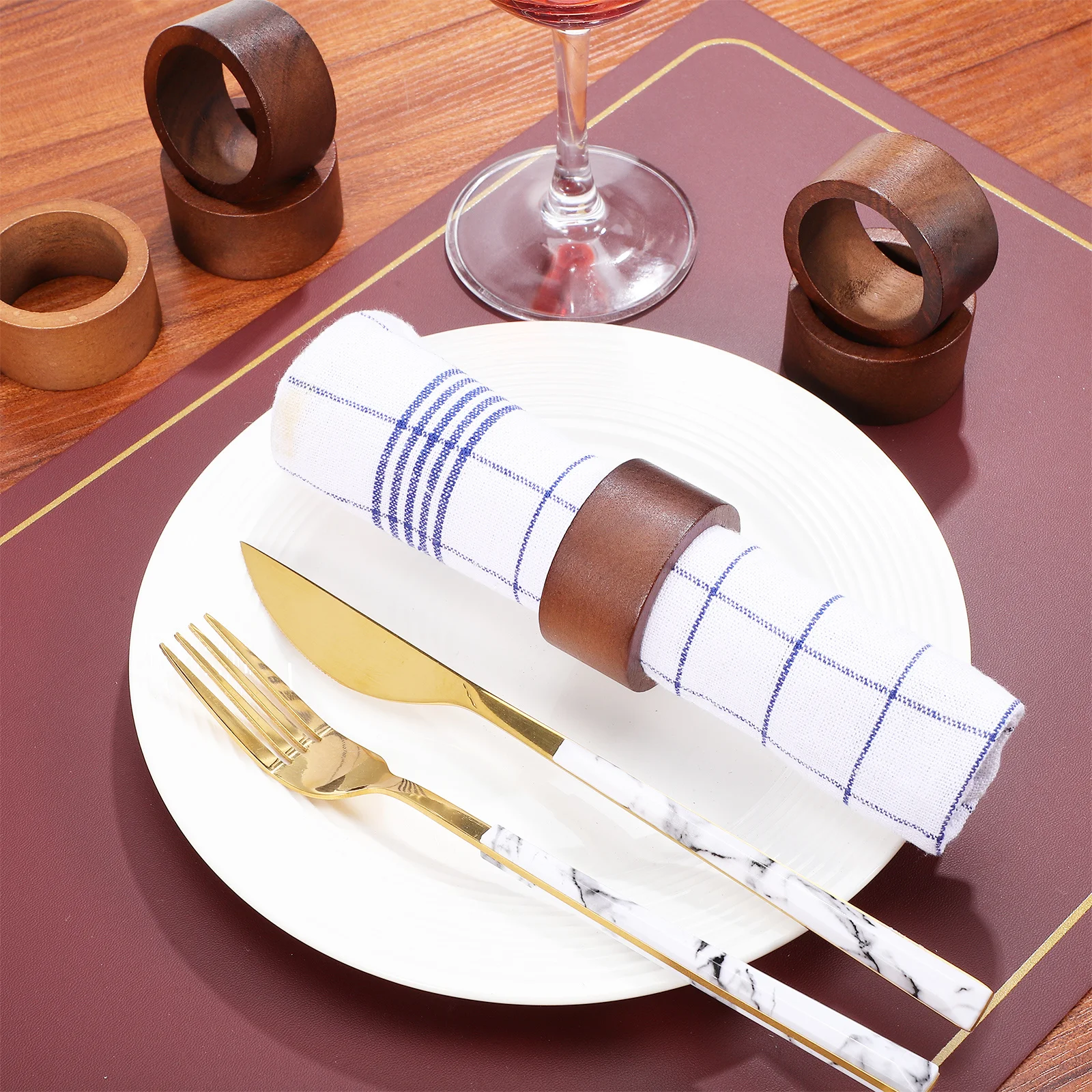 

6Pcs Wooden Napkin Rings Simple Elegant Round Design Resistant Table Setting Decor Napkin Rings Dinner Table Decors