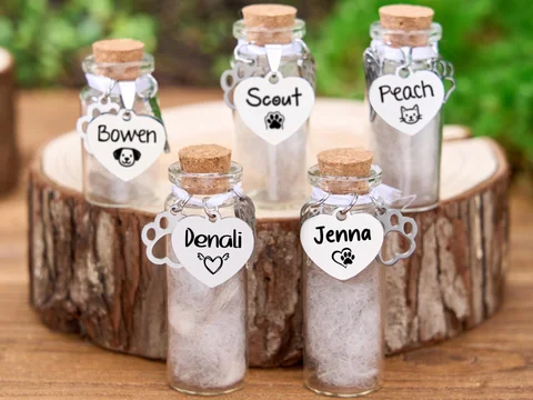 Personalised pet name memorial jar, custom engraved pet hair/ash keepsake box, gift for lost cats and dogs