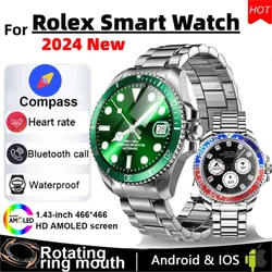 Smartwatch 2024 New For Rolex SmartWatch Men Compass GPS Track AMOLED Screen Smartwatch Always Display Temperature Clock BT Call