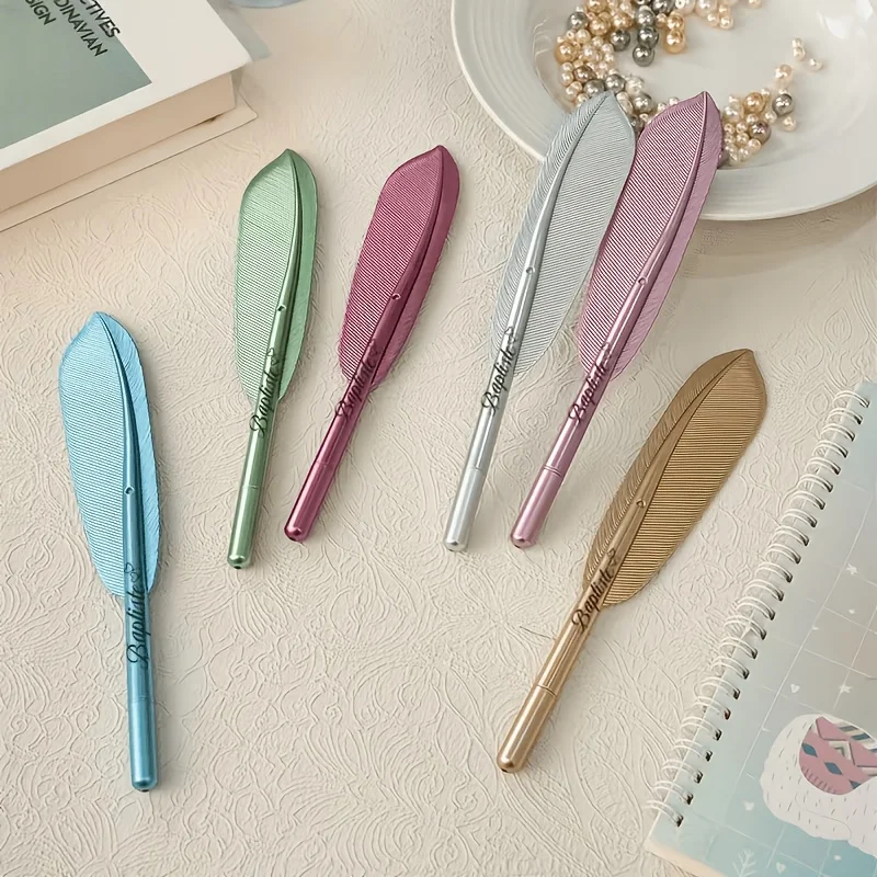 Pack of 5, Random Colors, Multi-Color Vintage Feather-Shaped Gel Pens, 0.5mm Black Ink, Wear-Resistant Nib, Non-Bleeding Ink, Suitable for Journaling, Vintage Font Decoration, Artistic Note-Taking, Writing Inspiration Recording, and Fan Personalized Signature Pens, Very Suitable for Use as Birthday Gifts, Office Stationery, School Supplies, Student Prizes, Art and Crafts