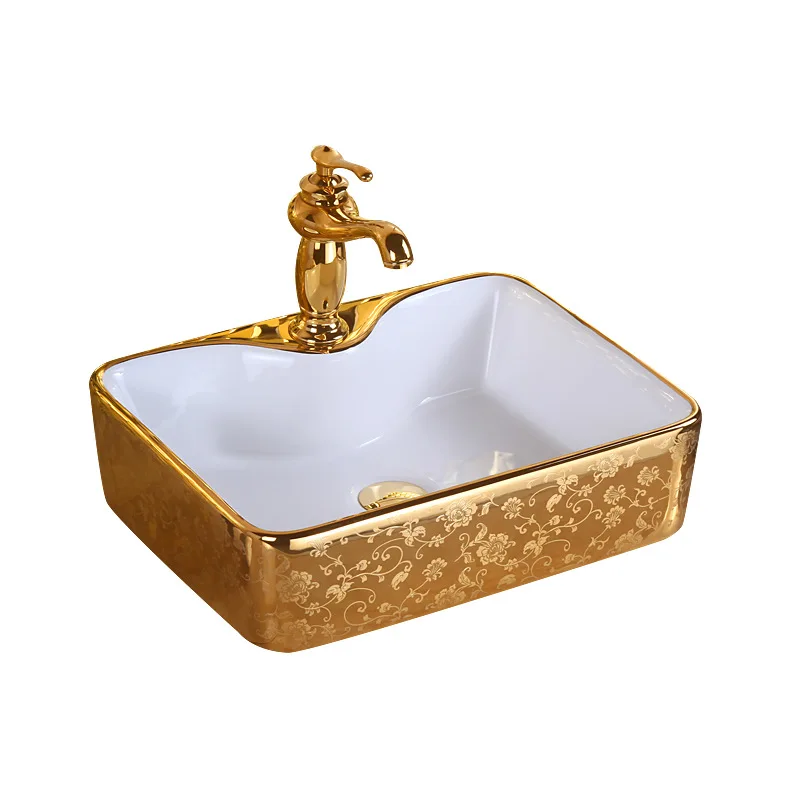 

Square gold washbasin New color gold art basin Washbasin Electroplating gold washbasin Ceramic table basin