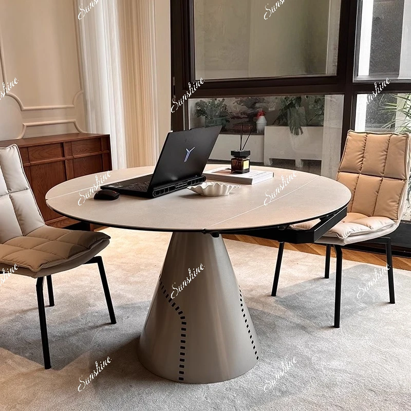 Italian slate rotating retractable dining table modern simple round dining table and chairs