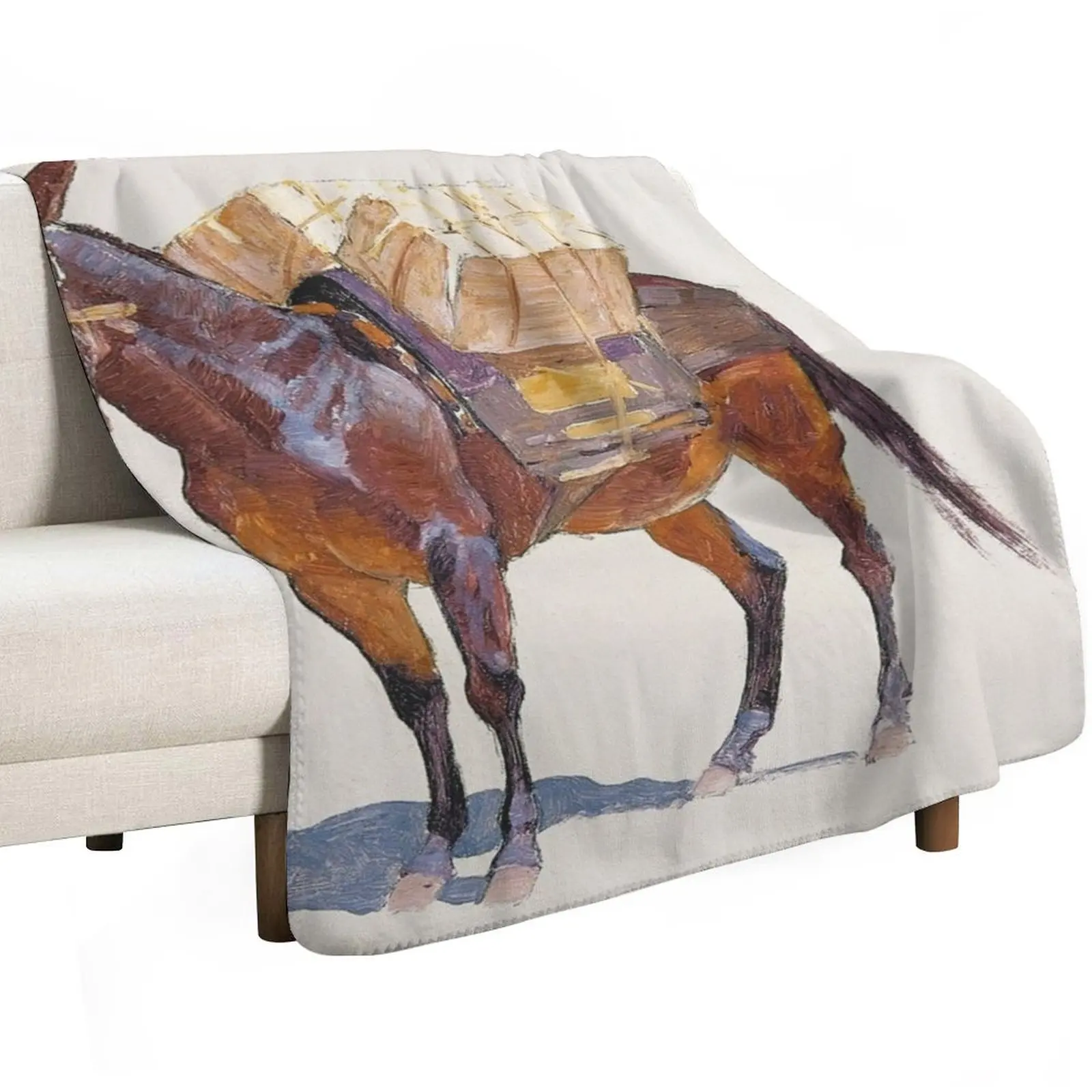 Frederic Remington - Untitled pack mule study Throw Blanket funny gift Blankets For Bed Thins Single Blankets
