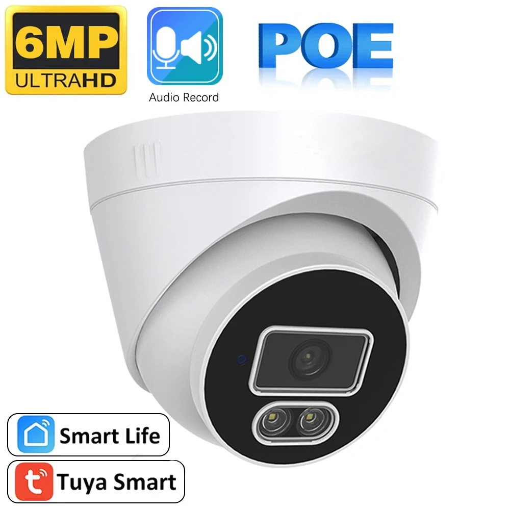 6MP PoE IP Dome Camera 2-Way Audio Human Detect 100ft Color Night Vision Indoor Outdoor Video Surveillance Camera Tuya Samrtlife