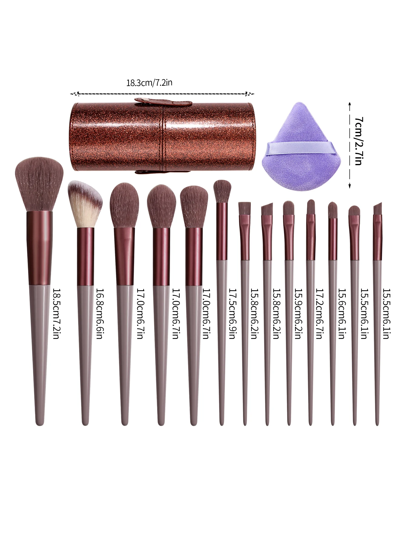 ชุดแปรงแต่งหน้าอเนกประสงค์คุณภาพสูง 16 ชิ้น, พัฟแป้งรูปพัดนุ่ม, ถังเก็บของความจุขนาดใหญ่