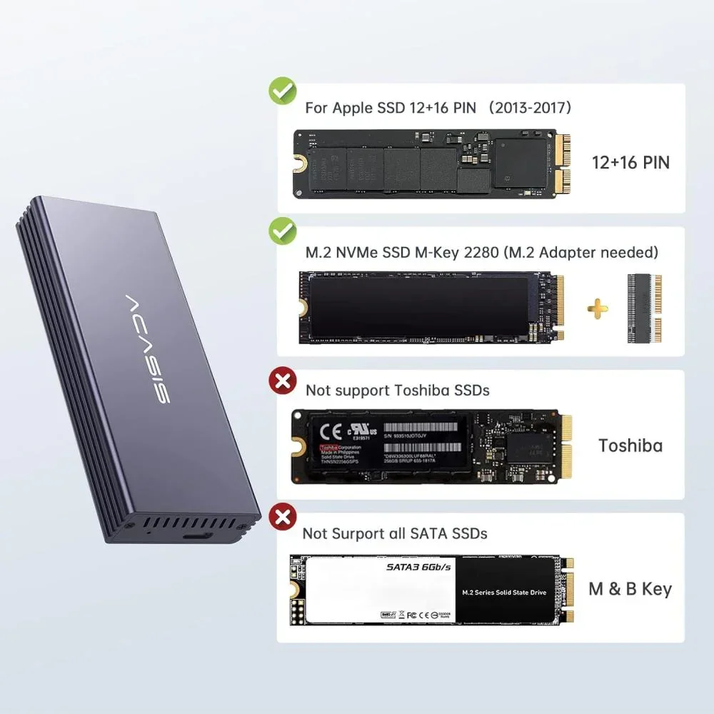 Acasis 20Gbps Apple SSD إغلاق embook لـ Macbook-12 + 16 دبوس