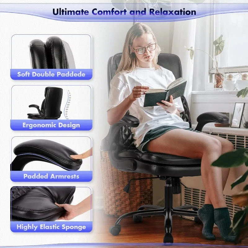 Sedia da ufficio COLAMY-sedia da scrivania ergonomica per Computer con sedile spesso per il Comfort, sedia direzionale con schienale alto con Flip-up imbottito