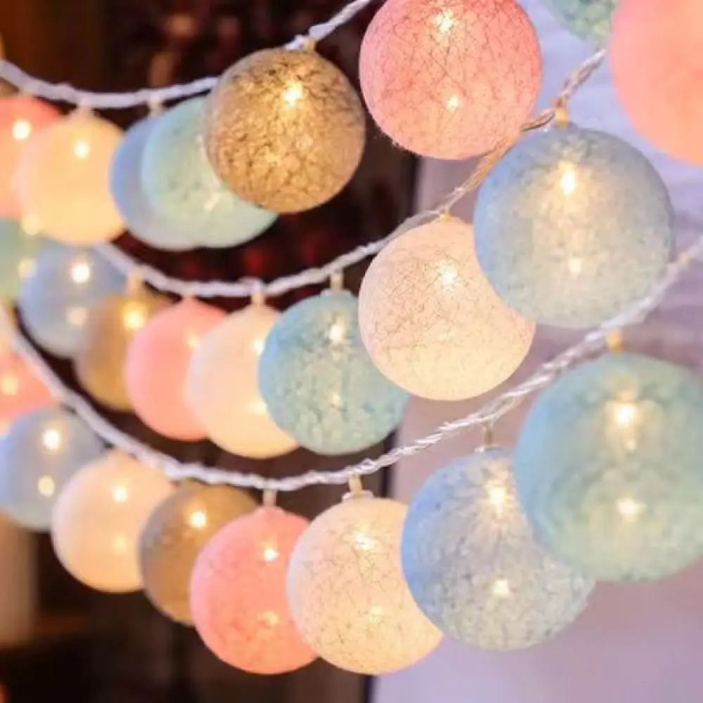 Cotton Ball String Lights LED Garland For Bedroom Indoor Camping Decor Festival Party Atmosphere Romantic Soft Glow Lamp