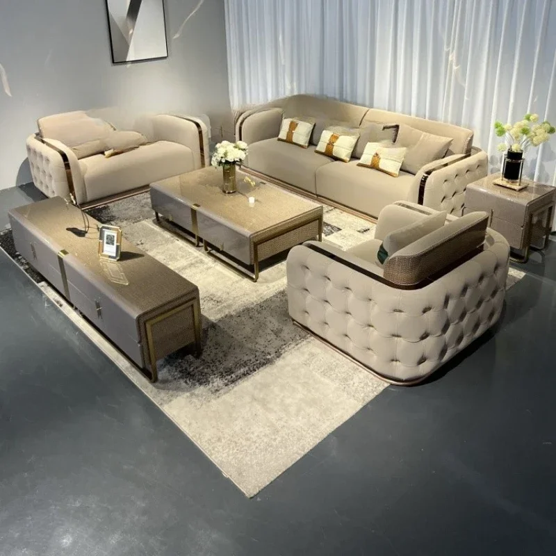 

Modern light luxury leather sofa high-end villa large apartment Milan sofa Italian suitable Armani sofa combination