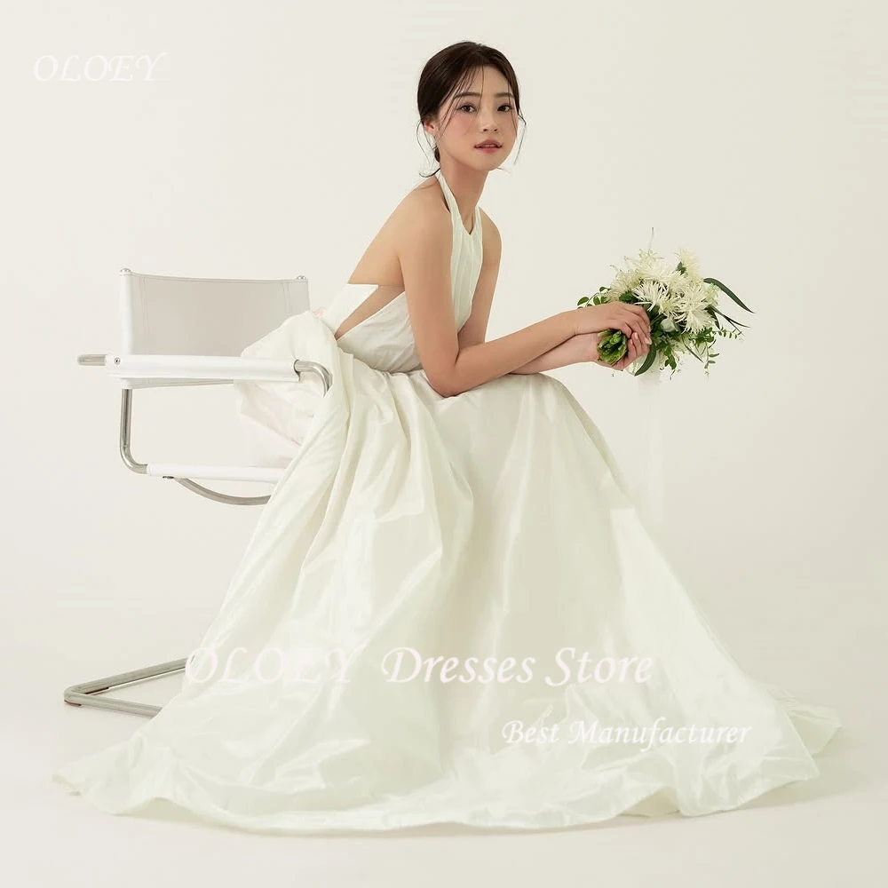 

OLOEY White Simple Halter Korea Wedding Dresses ALine Photos Shoot Dress Customized Backless Wedding Reception Dress Customized