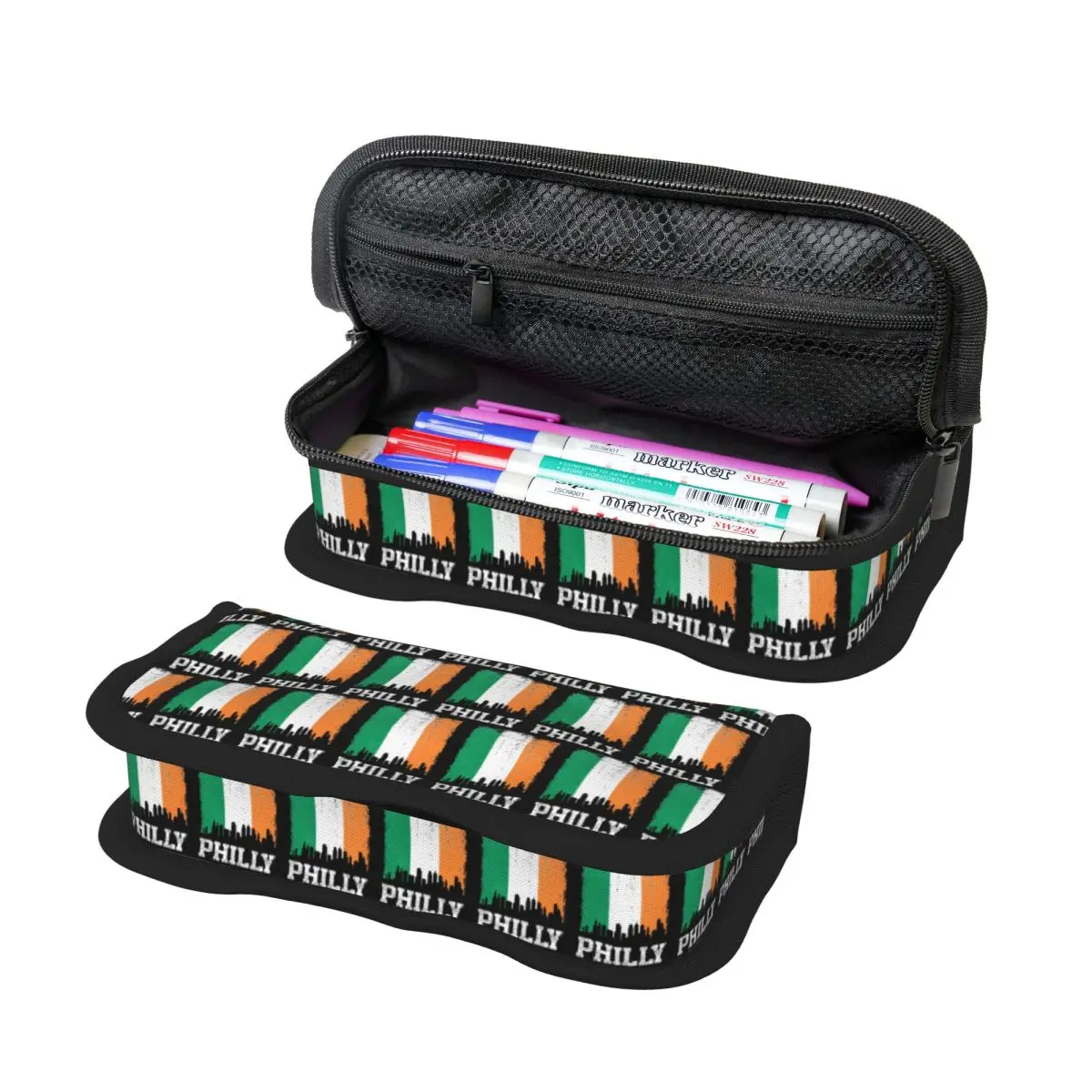 Vintage Philadelphia Irish Flag Philly Skyline Pride Federmäppchen, Schule, Stiftbox, Bleistiftbeutel, Schreibwaren, Stifthalter, Tasche